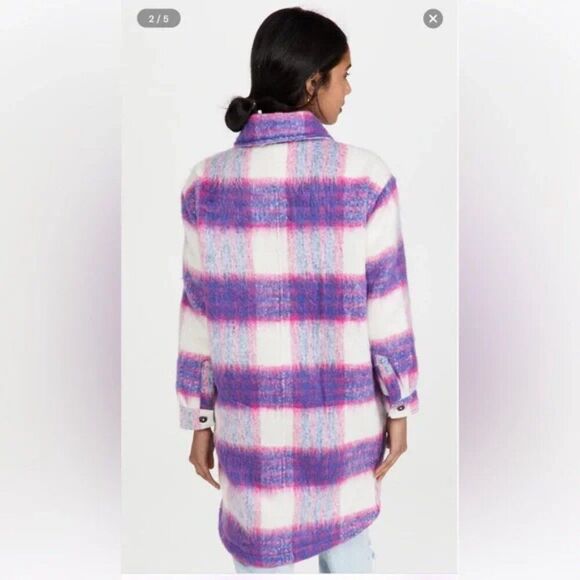 NWT Blank NYC Prime Time Blue Multi Plaid Brushed Long Shacket Sz XS - Picture 2 of 10